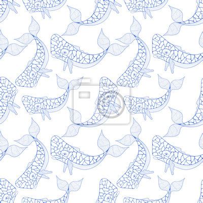 Fox Seamless Pattern In Zentangle Style Freehand Sketch For Wall Mural