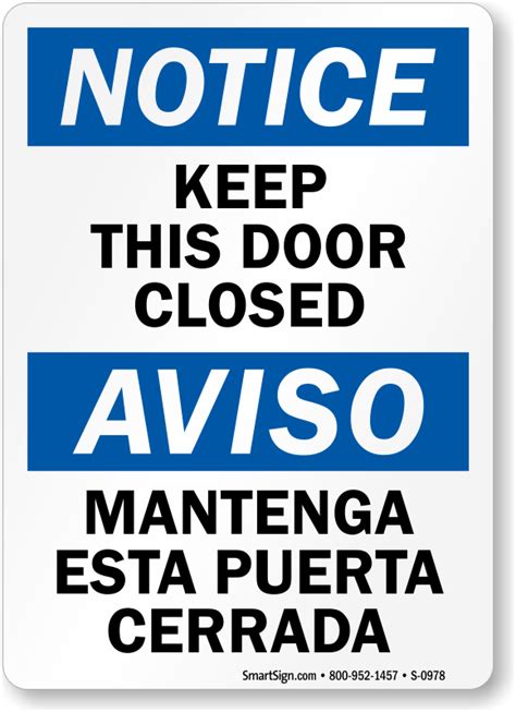 Bilingual Notice Keep This Door Closed Sign Sku S 0978