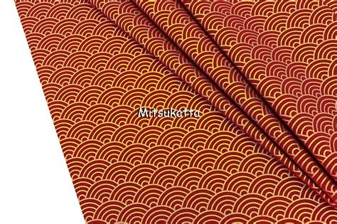 Japanese Fabric By The Yard Burgundy Geometric Gold Wave Etsy