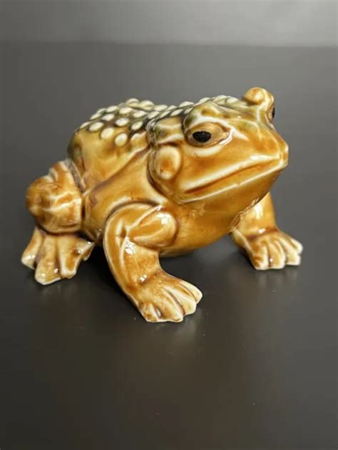 Vintage Ceramic Frog Toad Figurine Japan Majolica Glaze Pottery Style 2