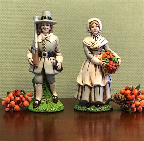 Vintage Pilgrim Figurines Ceramic Pilgrim Figurines Handpainted