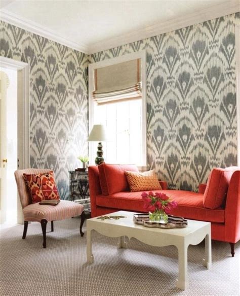 Design, interior, pillow, living room, sofa, book, clock, furniture. 30 Elegant and Chic Living Rooms with Damask Wallpaper ...