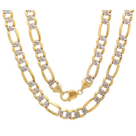 14k Solid Two Tone Gold 18 97mm Concave Figaro Chain Men Women