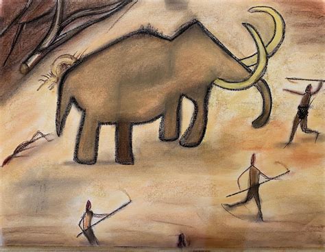 Stone Age Cave Art Woolly Mammoth Pastel Painting Etsy Uk