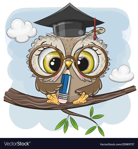 Clever Owl With Pencil And In Graduation Cap Vector Image