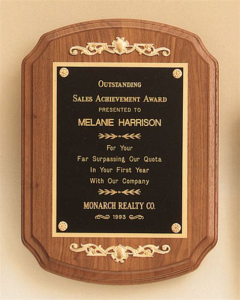 American Walnut Recognition Award Plaque With Decorative Accents Laser