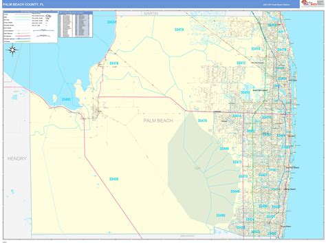 Palm Beach County Fl Zip Code Wall Map Basic Style By Marketmaps My