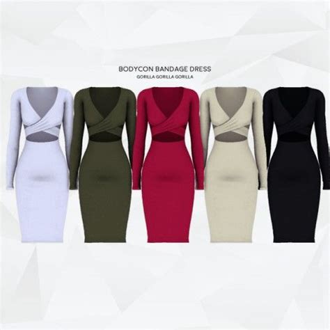 Bodycon Bandage Dress For The Sims 4 Sims 4 Dresses Sims 4 Sims 4