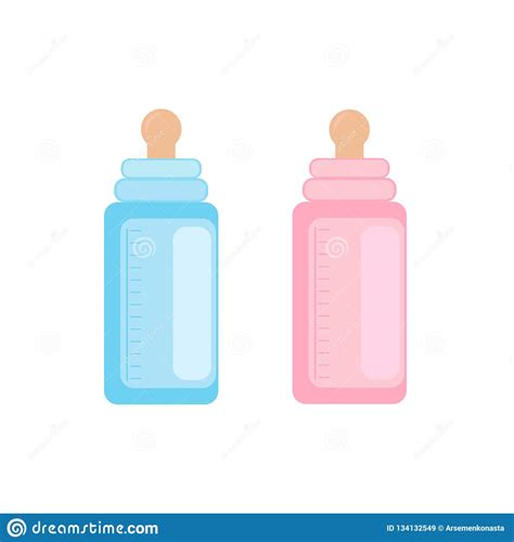 Baby Bottles Illustrations Baby Bottles On A White Background Blue