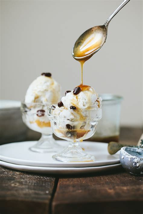 Coconut Vanilla Bean Ice Cream With Maple Rum Raisin Sauce