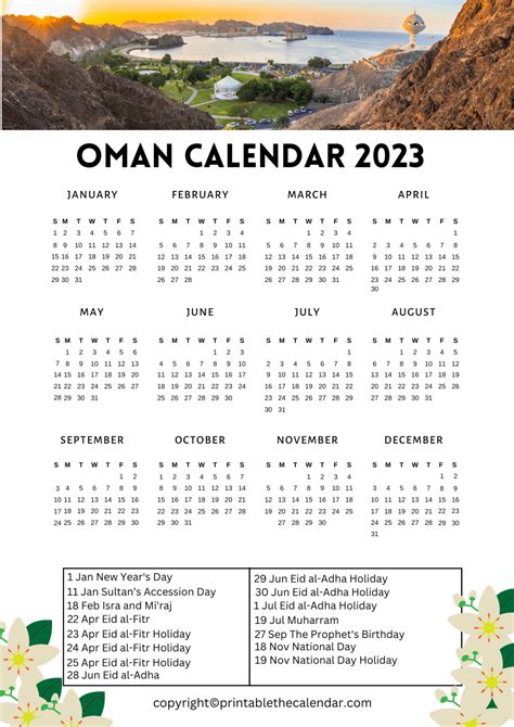 Oman 2023 Calendar Printable The Calendar