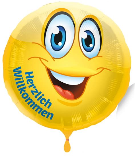Folienballon Emoticon Herzlich Willkommen 43cm offen