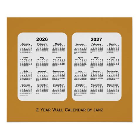 2026 2027 Gold 2 Year Wall Calendar By Janz Poster Zazzle