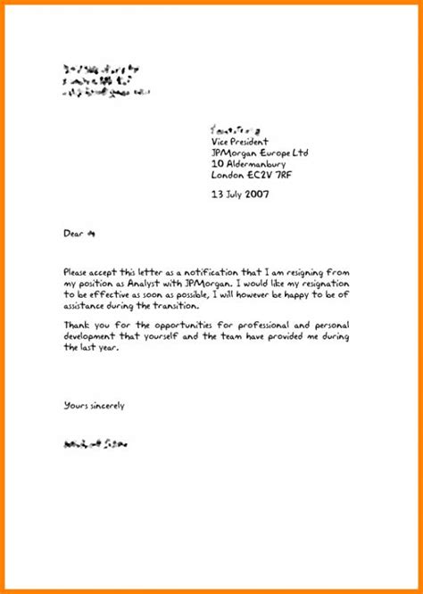 Email Resignation Letter Template Uk Sample Resignation Letter