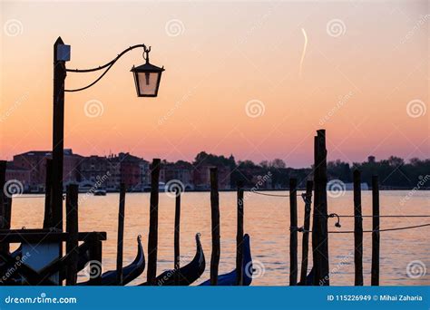 Street Lamp And Gondolas In Venice Italy Stock Image Image Of