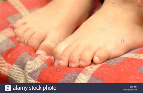 Childs Foot Toes Toe Feet Boy Inside Indoor Indoors At Home House Stock