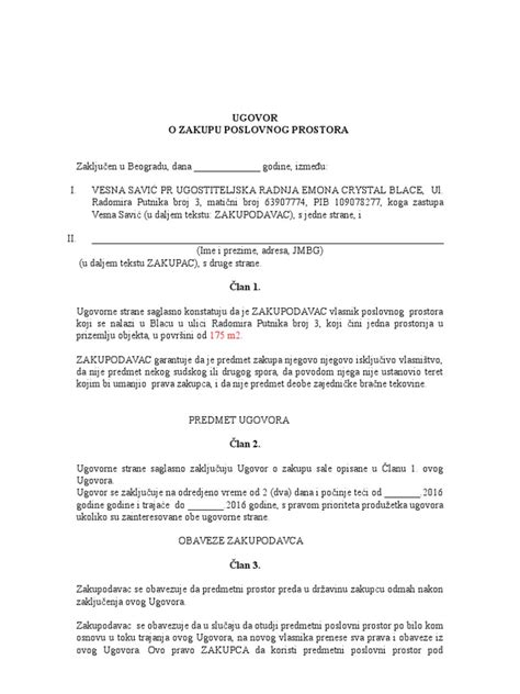 Ugovor o Zakupu Poslovnog Prostora | PDF