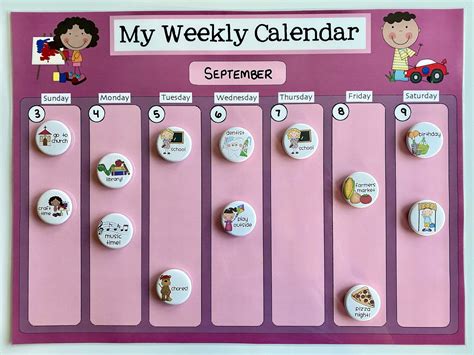 Weekly Kids Magnet Calendar Schedule Activity And Chore Chart Etsy