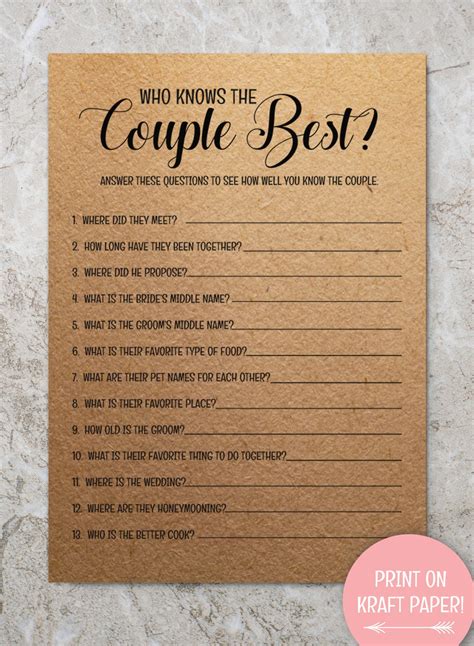 Who Knows The Couple Best Bridal Shower Games Bridal Shower Etsy Uk