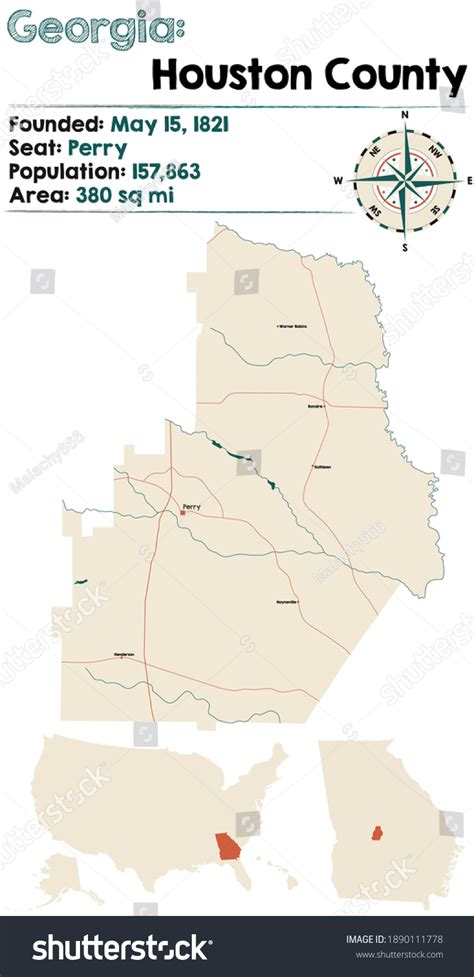 Large And Detailed Map Of Houston County In Royalty Free Stock Vector