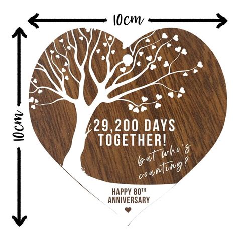80th Wedding Anniversary Wooden Heart Plaque Dark Wood Sign Etsy Uk