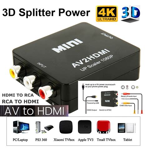 Av to hdmi with 3.5mm stereo audio converter up scaler 720p/1080p cvbs to hdmi. Willstar RCA To HDMI Converter Composite AV CVBS Video ...