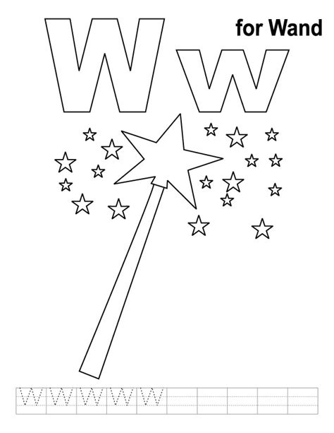 Print this fairy magic wand coloring page out or color in online with our new coloring machine. W for wand coloring page with handwriting practice ...