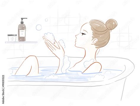 お風呂に入る女性 Stock Illustration Adobe Stock