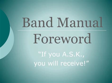 Ppt Band Manual Foreword Powerpoint Presentation Free Download Id