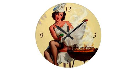 Vintage Retro Gil Elvgren Barbeque Pin Up Girl Clock Zazzle