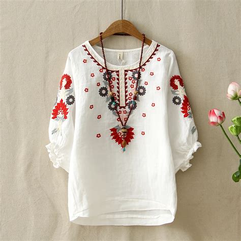 Buy Ethnic Vintage White Floral Embroidered Blouses