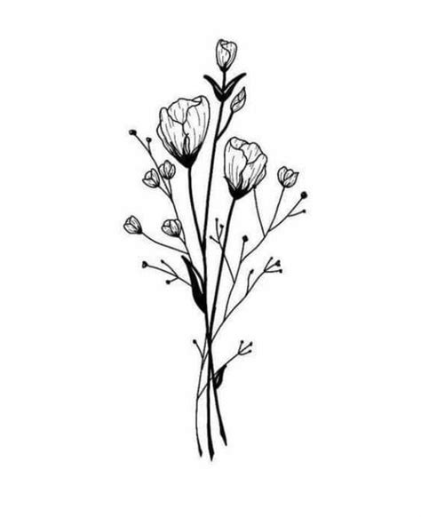 Some Flowers That Are In The Middle Of Black And White Ink On A White