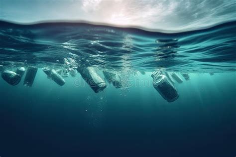 Plastic Water Bottles Pollution In Ocean Environment Concept