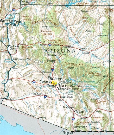 Landkarte Arizona Reliefkarte Karten Und Stadtpläne