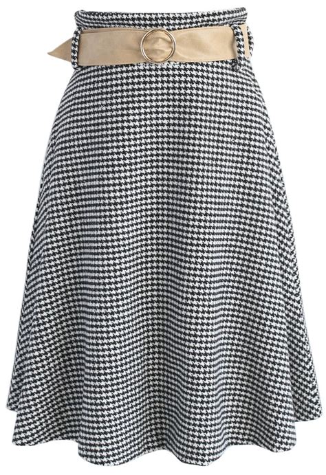 Nifty Houndstooth Wool Blend A Line Skirt Retro Indie And Unique
