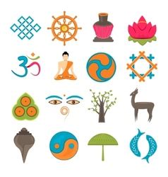 Buddhism Icons Set Outline Royalty Free Vector Image