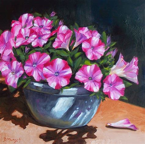 Donna Munsch Fine Art Original Oil Painting Pink Petunias