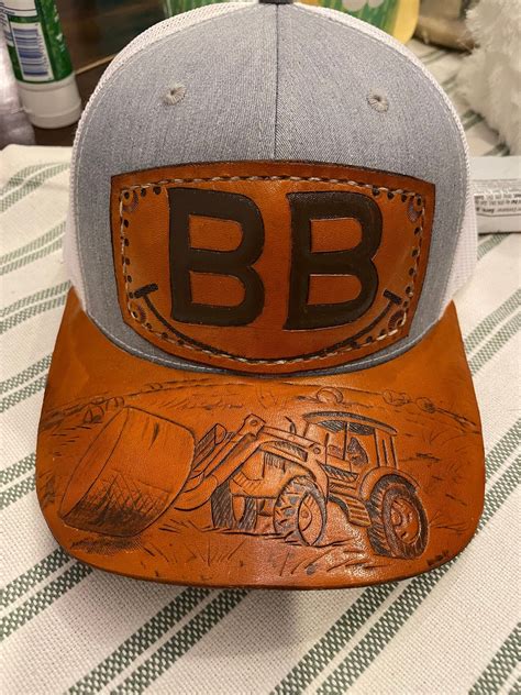 Custom Hats Leather Patch And Bill Hand Tooled Leather Patch Etsy