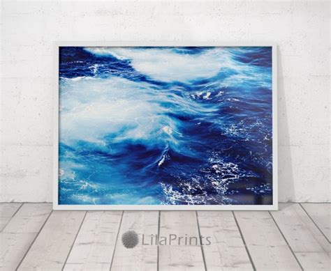 Beach Print Ocean Waves Decor Coastal Wall Art Navy Blue