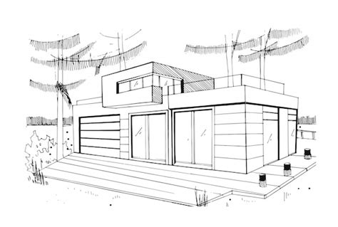 Dibujado A Mano Casa De Campo Moderna Casa Residencial Privada Con