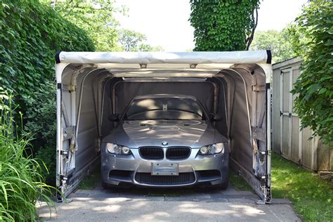Portable Garage With Rolling Retractable Canopy Roof