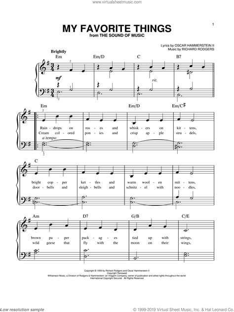 As a beginner you may follow the piano learning method that most suits you and piano four hands sheet music free classical piano music. Hammerstein - My Favorite Things, (beginner) sheet music for piano solo