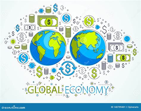 Concetto Di Economia Globale Pianeta Terra Con Linsieme Delle Icone