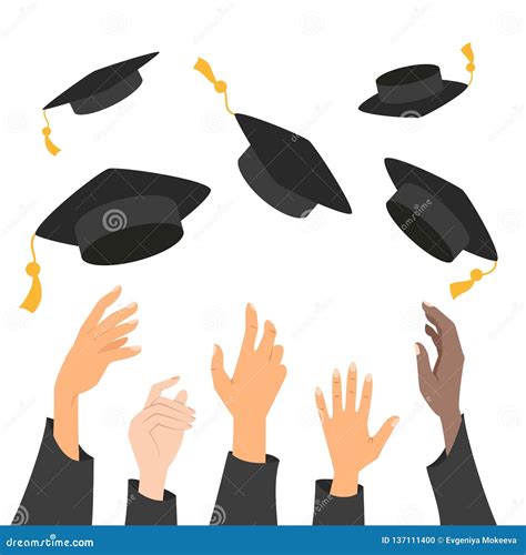 Concept Of Education Hands Of Graduates Throwing Graduation Hats In
