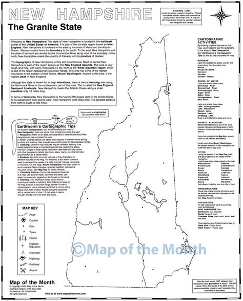 New Hampshire Map Blank Outline Map 16 By 20 Inches Activities Included