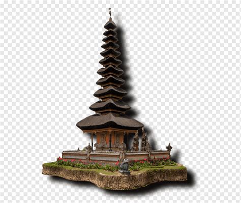 Brown Pagoda Temple Illustration Mount Batur Pura Ulun Danu Bratan