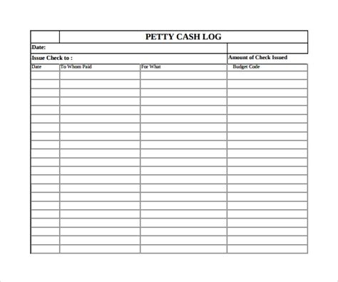 Sample Petty Cash Log Template Free Documents In Pdf Word