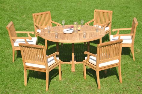 Teak Dining Set6 Seater 7 Pc 60 Round Table And 6 Sack Arm Chairs