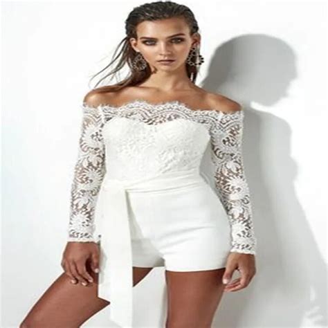New Lace Off Shoulder Bodysuit Women See Through Long Sleeve Skinny