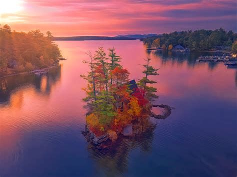 New Hampshire Fall Foliage Landscape Sunrise Over Lake Etsy New